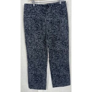 Talbots Pants Velour Black Floral Women's 12 12P‎ Petite Velvet Trousers